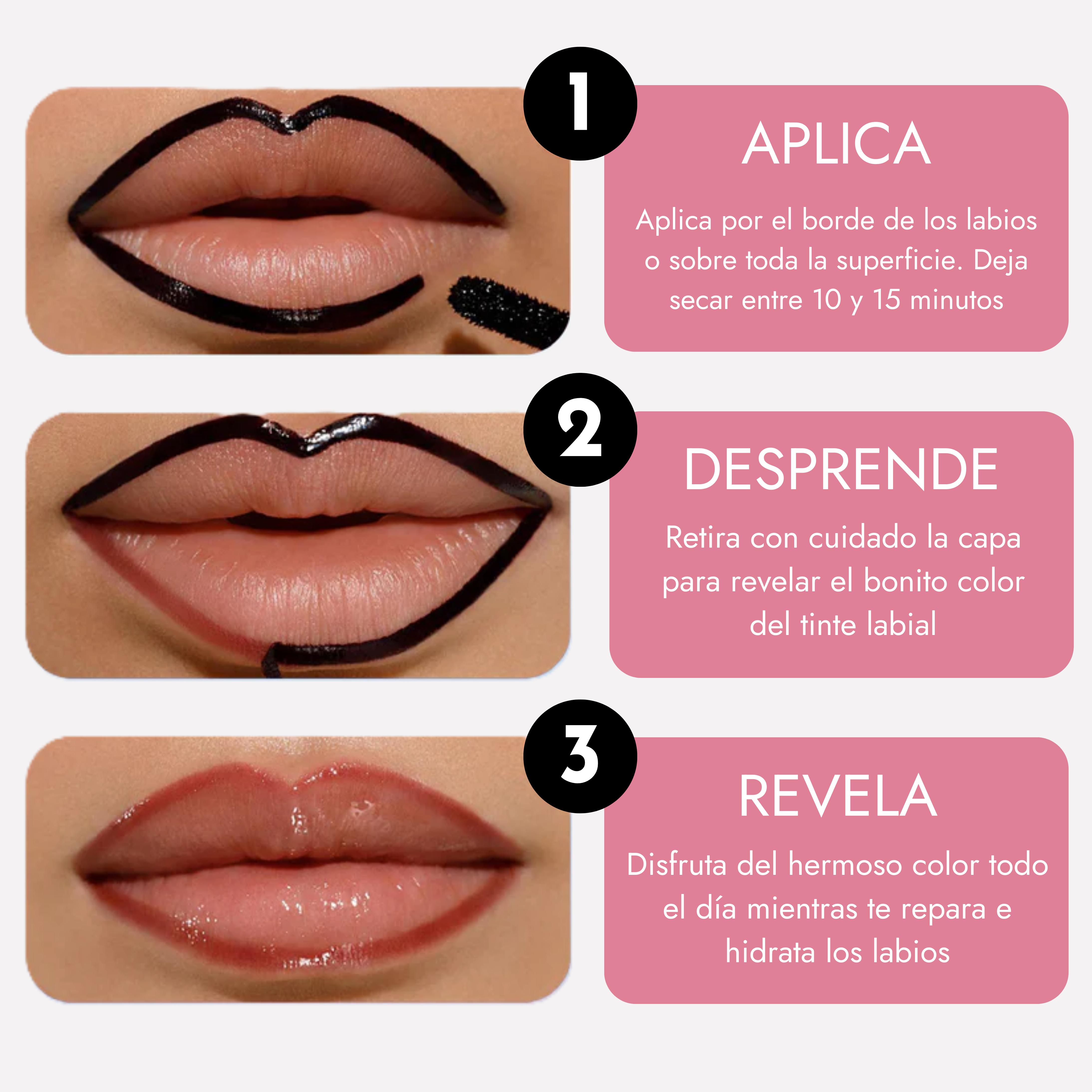 El primer labial peel-off 3 en 1